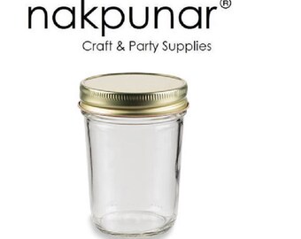 8 oz Mason Glass Jars with color choice of lid : Gold, Black, White, Yellow, Red, Green and Silver