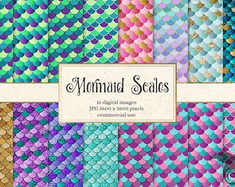 Mermaid Scales Digital paper, mermaid tail shimmer textures, scale patterns, invitation backgrounds, nautical printable scrapbook paper