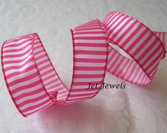 5 Yards Pink Ribbon, Hot Pink Ribbon, Pink Stripes, Light Pink Ribbon, Wreath Ribbon, Christmas Ribbon, Gift Wrap, Wire Edge 1.5 inch