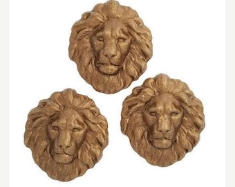 50off Bronze Shimmer Brown Brass Regal 3 Small Flat Lion Heads Stamping 26mm x 29mm Perfect for Steampunk Art Made in the USA Brass