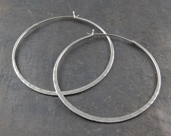 Silver Hoop Earrings, Large Silver Earrings, Hammered Silver Earrings