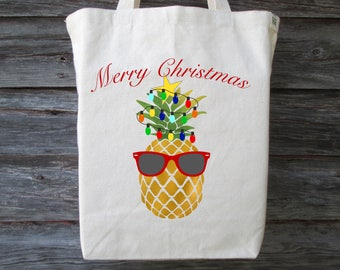 Christmas Pineapple Tote, Christmas Tote, Holiday Pineapple Tote, Merry Christmas Tote, Hawaii Christmas Tote, Hawaiian Christmas, Pineapple
