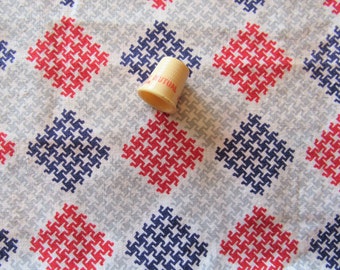 vintage FULL feed sack fabric -- red, blue and gray houndstooth print