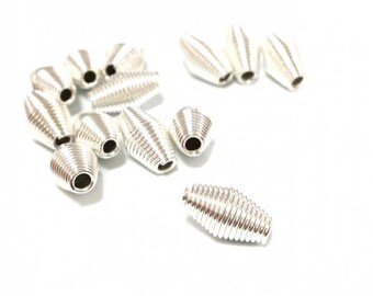X 10 beads metal silver 11x6mm twisted bicone ❤ ❤