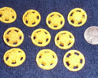10 Vintage Yellow Celluloid Floral Buttons