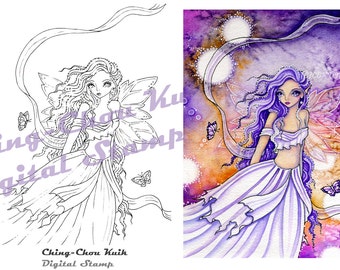 When You Are Gone - Instant Download / Butterfly Shawl Moon Fantasy Big Eye Tear Sad fairy by Ching-Chou Kuik