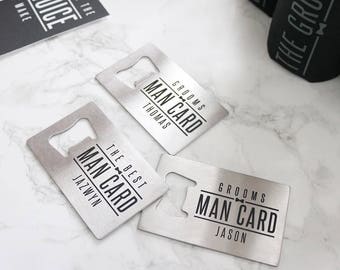 Personalized Groomsman Gift Bottle Opener SET OF 3 - Best Man Stainless Steel Card Opener Silver Groomsmen Gifts Father-of-Groom F-BW01S