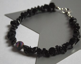 Druzy Agate and Obsidian Bracelet