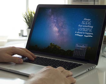Starry Night Digital 12-Month Calendar Wallpaper Set for Computer Background, Inspirational Quotes, Instant Digital Download