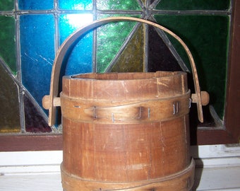 Small Vintage Wooden Firkin Bucket Pail Great For Display AS IS