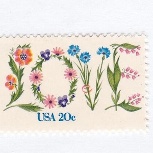 Qty of 10 Love .20 cent unused 1982 vintage postage stamps, These stamp are in excellent, unused, unhinged condition.