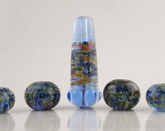 Lampwork Glass Focal Bead Set in blue