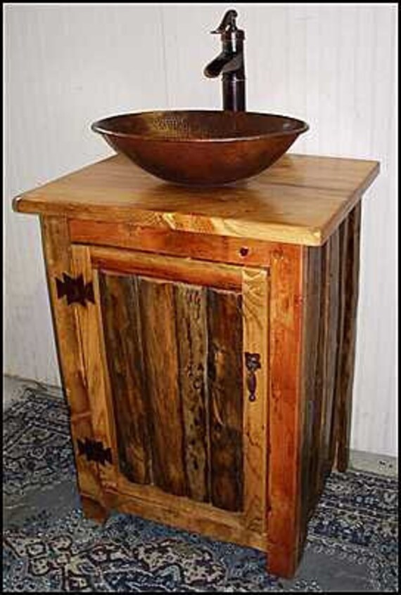 Rustic LOG Bathroom Vanity - MS1373-25 - Pump Faucet - 25" - Bathroom Vanity - Copper Sink - Rustic Bathroom Vanity - Bathroom Vanities