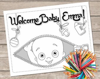 Baby Shower Coloring Pages, Baby Shower Party, Baby Shower Activity, Baby Party Favor Table
