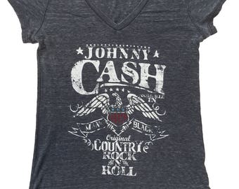 A Tribute To Johnny Cash LAdies V Neck T Shirt
