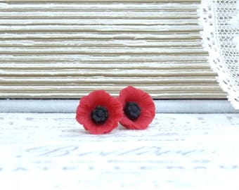 Red Poppy Earrings Poppy Stud Earrings Red Poppy Jewelry Red Flower Studs Surgical Steel Studs