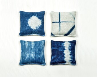 Indigo Shibori Lavender Sachet – Hand Dyed Linen in Geometric Patterns