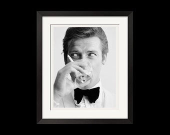 22x28 Print - James Bond and The Saint Roger Moore Downs a Martini Urban Poster