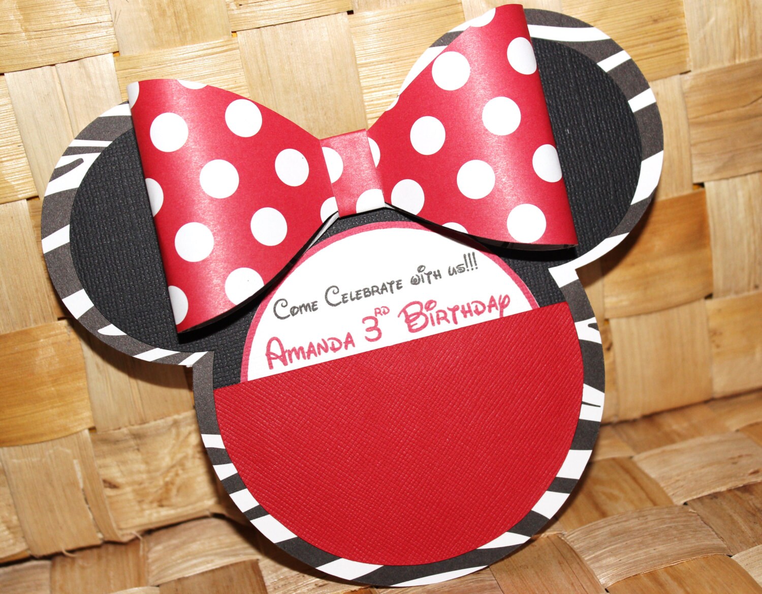Handmade Minnie Mouse Invitations Zebra Polka Dots For