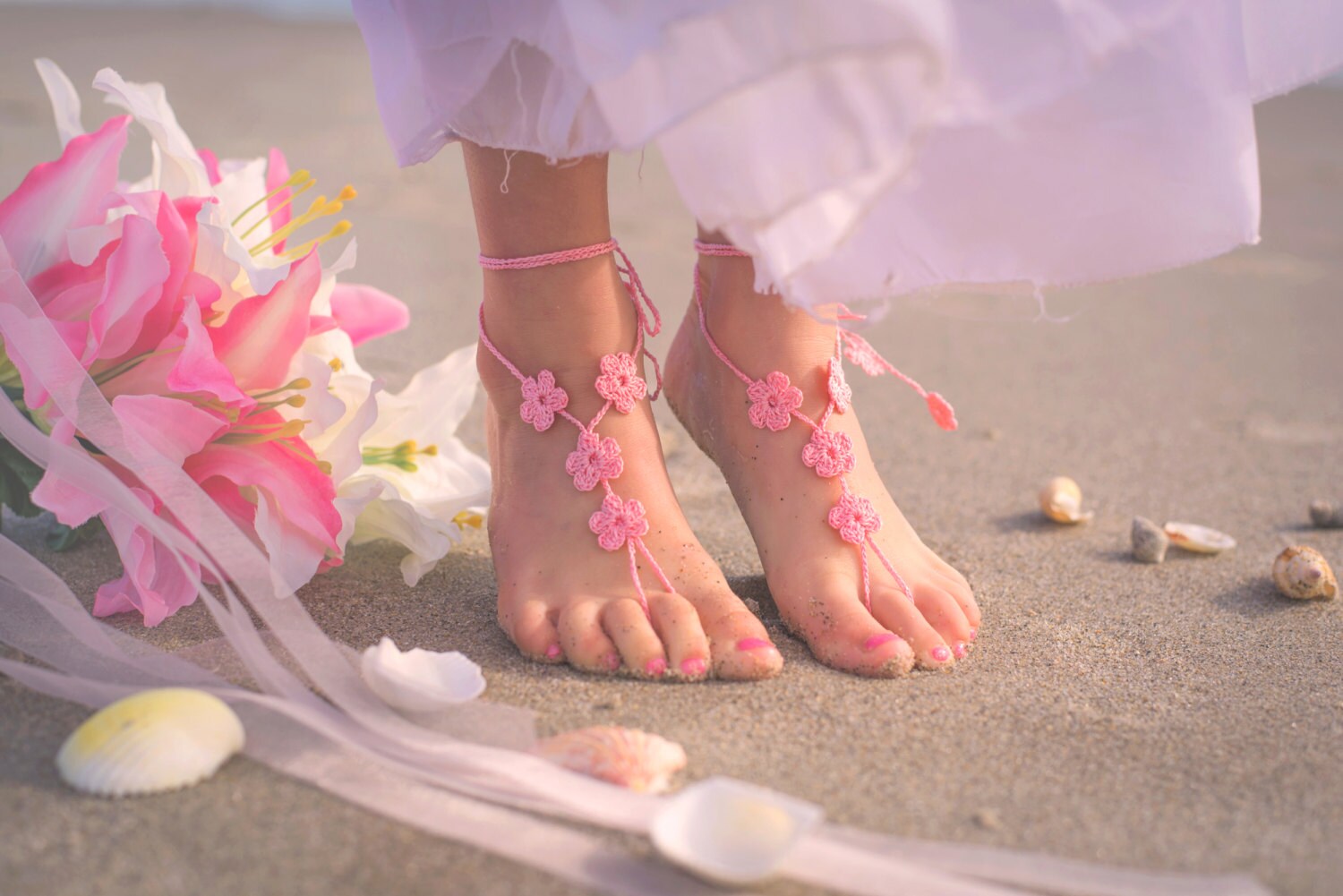 Flower Girl Barefoot Sandals Toddler Foot Jewelry Flower