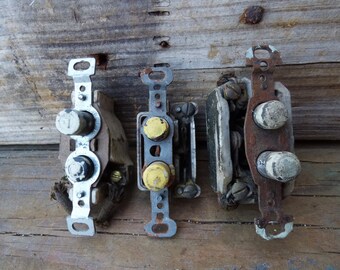 3 Antique Push button electrical light switches Leviton Bakelite lighting salvage restoration hardware supplies