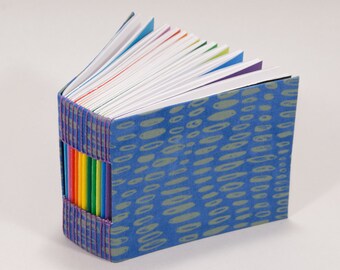 365 Day Notebook / A Page A Day Journal / Handbound Diary / Gratitude Journal / Bitty Book for Kids / Blue and Green Fabric Cover