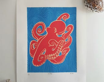 Octopus (lino print)