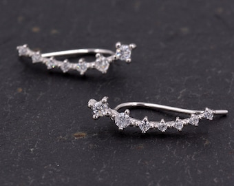 Sterling Silver Ear Crawler Earrings with Sparkly CZ Crystals Y7