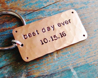 Best Day Ever Anniversary Keychain, Personalized Date, Wedding Anniversary, Copper Gift, 7th Anniversary Gift, Mens Keychain, Husband Gift