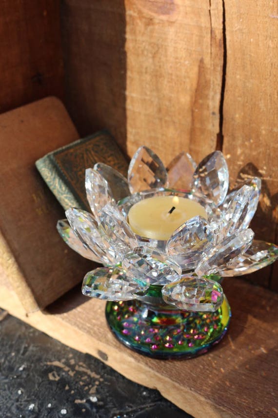 Crystal Lotus Candle Holder, Crystal Quartz Crystal Lotus, Borosilicate Glass, Crystal Home Decor, Crystal Table Decoration, Gifts for Her