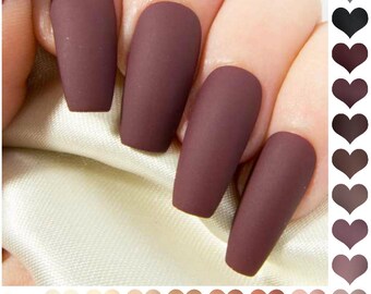 Sarg falsche Nägel matt - Akt Presse auf Nägel - Burgund falsche Nägel - Neutral farbige Acryl-Nägel - lange schwarze künstlichen Nagel-Set