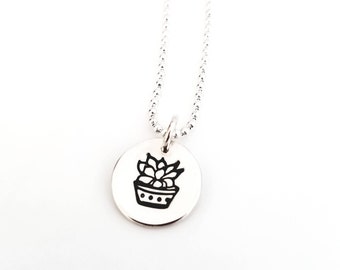 Succulent Charm Necklace, Sterling Silver Succulent Charm Necklace
