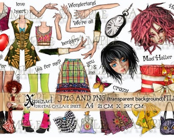 Collage Sheet - Wonderland Mad Hatter - Printable JPEG and PNG
