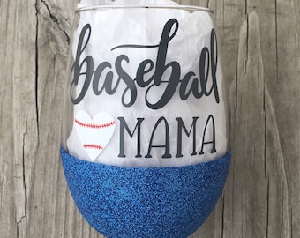 Baseball Mama Wine Glass, Glittered Wine Glass, 21oz Wine Glass, Custom Glitter Glass, Wine Glass, Mom Wine Glass, Baseball Mom Wine Glass