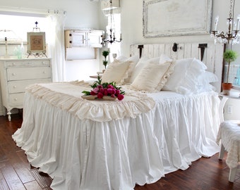 Ruffled BedSpread | Shabby Chic Bedding | Ruffled Bed Cover | Ruffled Coverlet | Ruffled Bedding | Linen Bedding | Ruffled Bedding