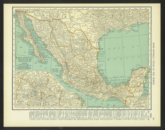 vintage map mexico original 1921
