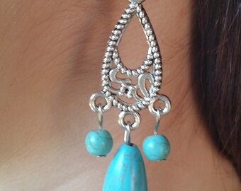 turquoise tibetan silver earrings