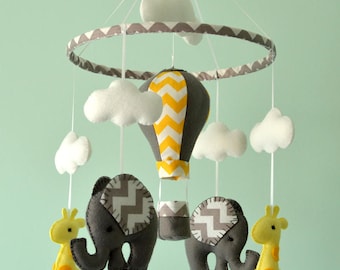 Baby Mobile - Elephant Giraffe Mobile - Hot Air Balloon - Nursery Mobile - Baby Shower Gift - Made To Order