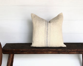 20x20 Vintage European Grainsack Gray Stripe Pillow Cover