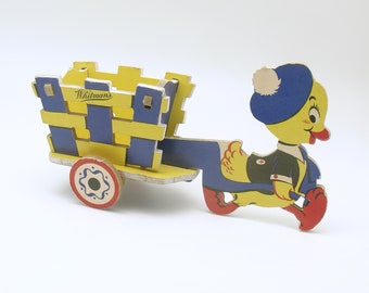 Vintage Easter Decoration Candy Container Duck with Wagon Rare
