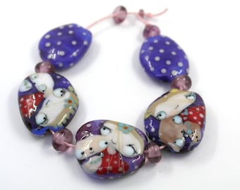 Purple Lampwork bead set ,handblown glass beads , murano beads, artisan , ooak sra artist