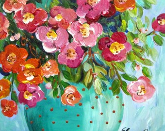Original Painting 11 x 14 Teal blue canvas art by Elaine Cory