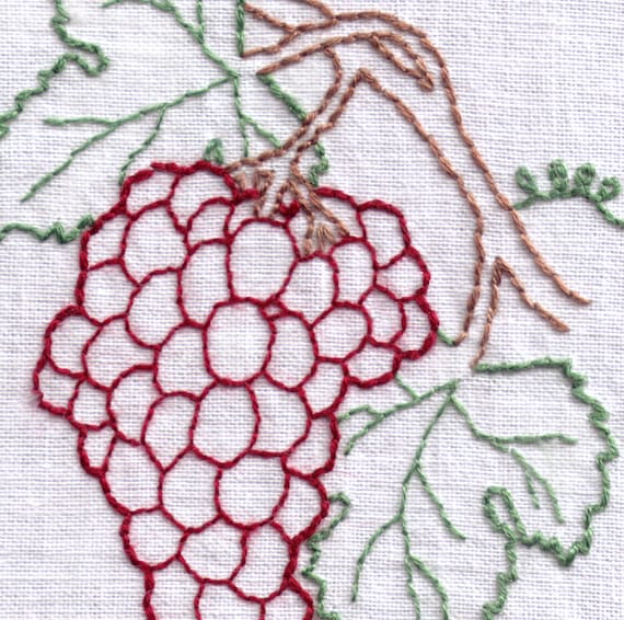 Printed Grapes Hand Embroidery Pattern Wine Fruit