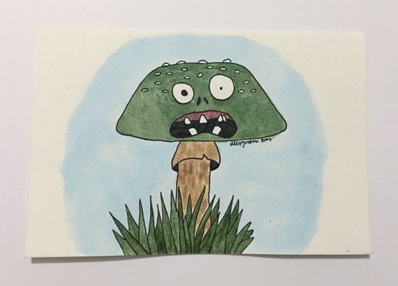 original zombie mushroom watercolor