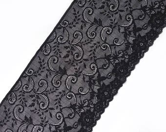 Black stretch lace, black lace, elastic lace, lingerie lace, extra wide lace, width 9,44 inch lace, 24 cm lace, lace per meter Nr 2178A