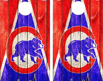 Chicago Cubs Rustic Triangle, Cornhole Wrap Wraps Set High Quality Vinyl Board DECAL