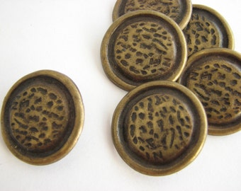 Large bronze buttons with shanks, 6 big metal buttons in bronze colour, 18 mm across