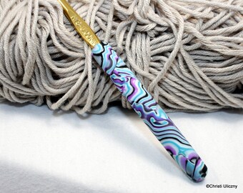 Polymer clay crochet hook, Boye new size H/8 or 5.00mm, handmade design, ready to ship