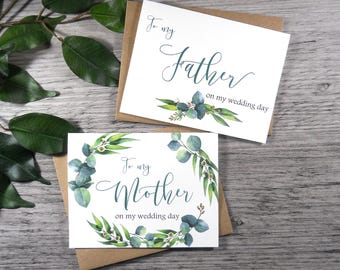 Set of 2, To My MOTHER Card, To My FATHER Card, Mother of the Bride Card, Father of the Bride Card, Mother Card, Greenery Wedding