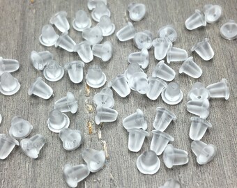 100 Pcs - Clear Hypoallergenic 4mm Soft Silicone Rubber Earring Backs, Earring Stoppers, Heavy Duty, Earring Finding, (F002)